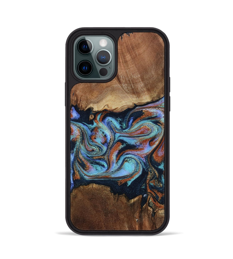 iPhone 12 Pro Wood Phone Case - Atlas (Teal & Gold, 799656)