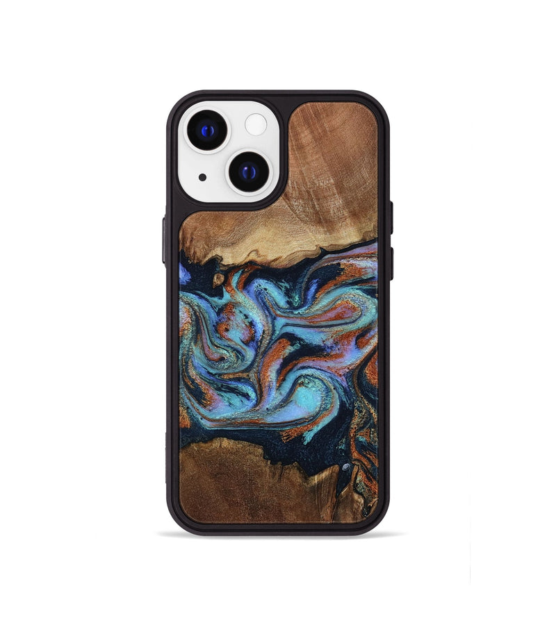 iPhone 13 mini Wood Phone Case - Atlas (Teal & Gold, 799656)