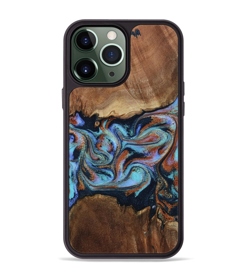 iPhone 13 Pro Max Wood Phone Case - Atlas (Teal & Gold, 799656)