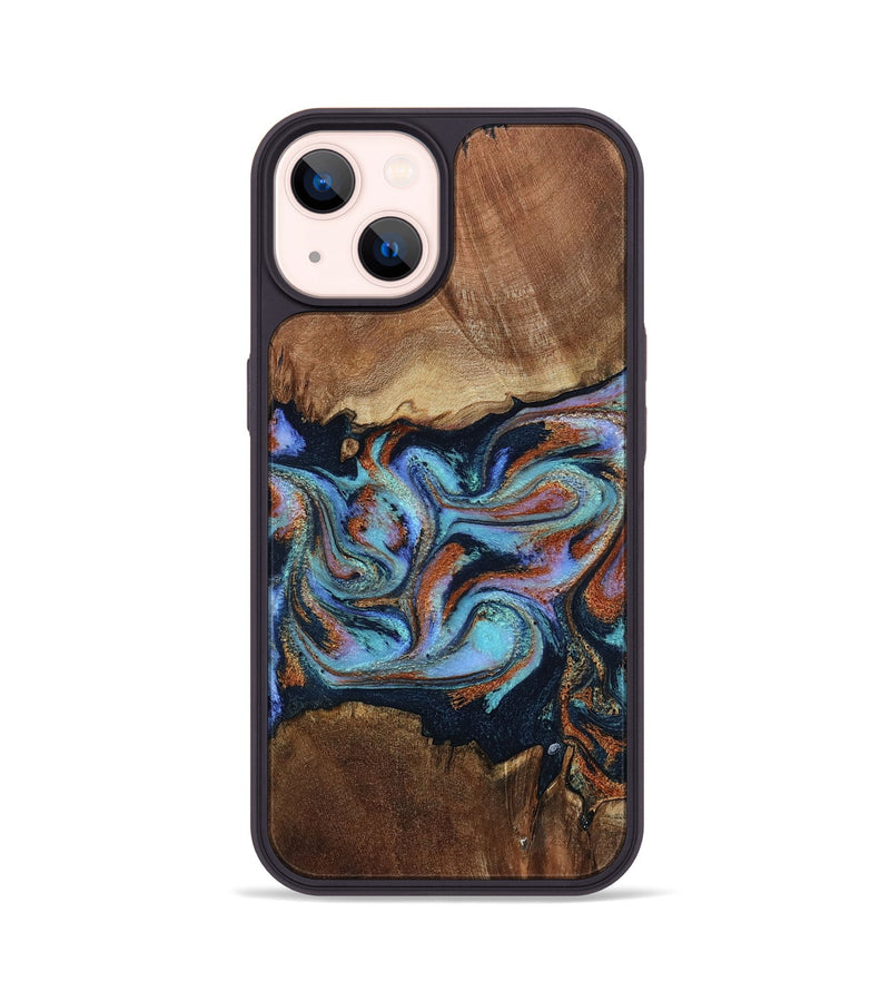 iPhone 14 Wood Phone Case - Atlas (Teal & Gold, 799656)