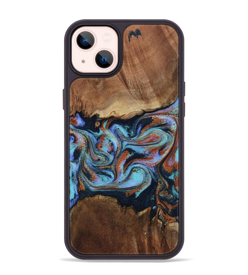 iPhone 14 Plus Wood Phone Case - Atlas (Teal & Gold, 799656)