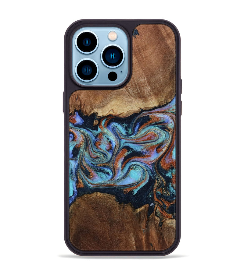 iPhone 14 Pro Max Wood Phone Case - Atlas (Teal & Gold, 799656)