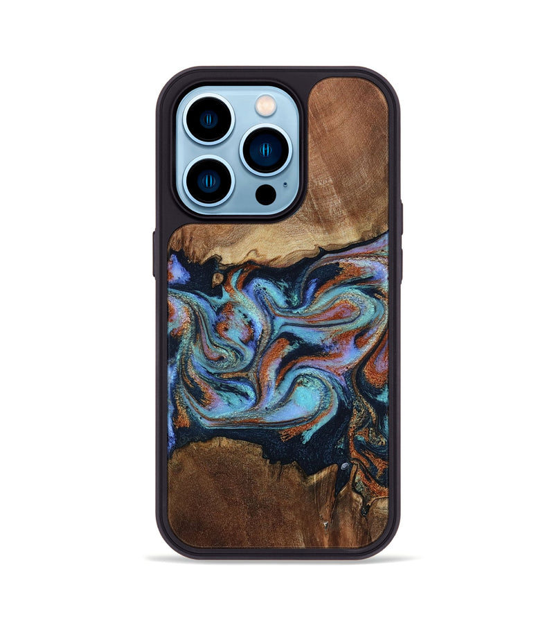iPhone 14 Pro Wood Phone Case - Atlas (Teal & Gold, 799656)