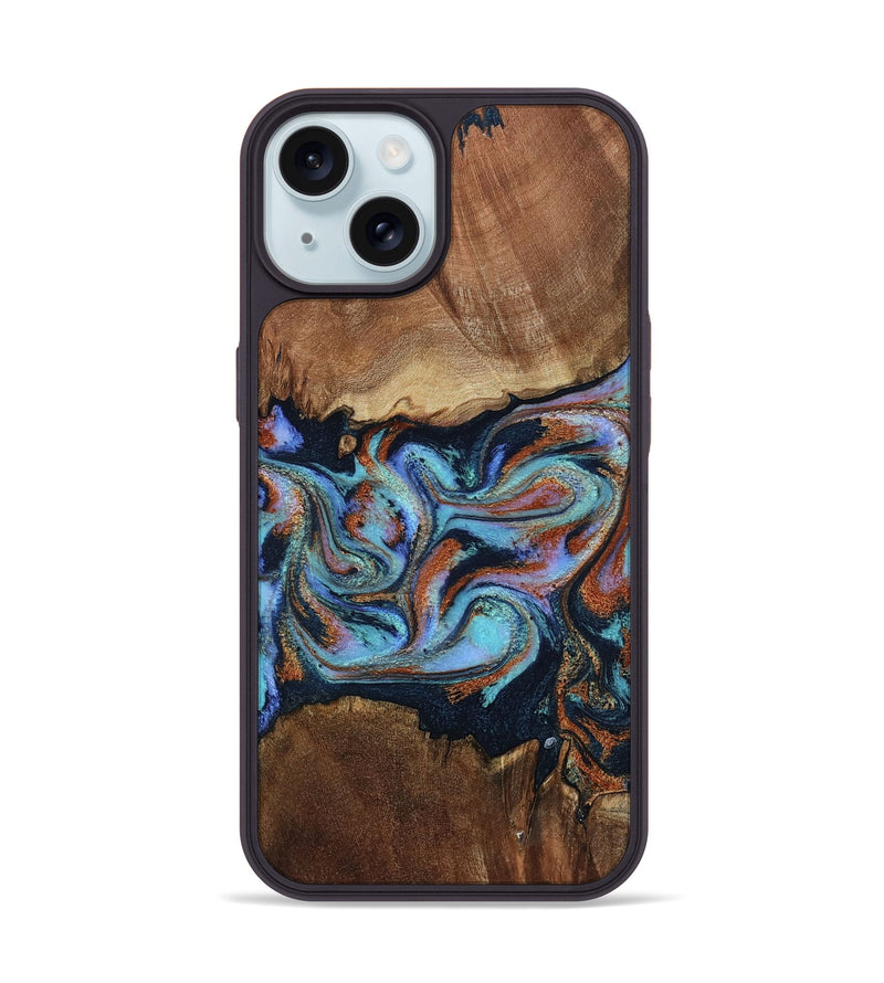 iPhone 15 Wood Phone Case - Atlas (Teal & Gold, 799656)