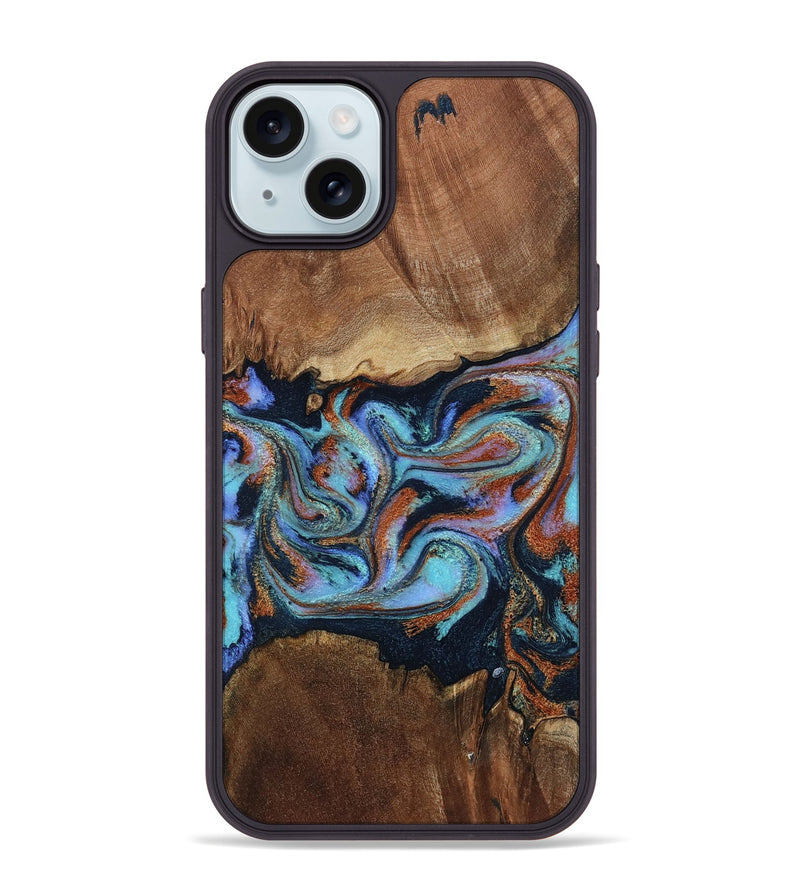 iPhone 15 Plus Wood Phone Case - Atlas (Teal & Gold, 799656)