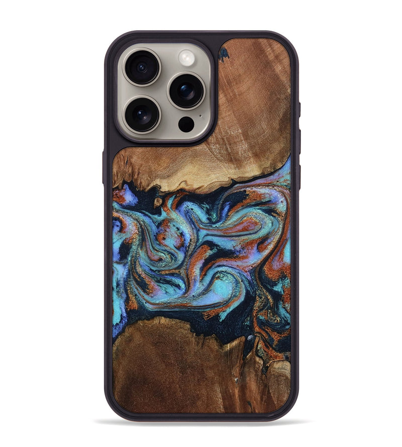 iPhone 15 Pro Max Wood Phone Case - Atlas (Teal & Gold, 799656)
