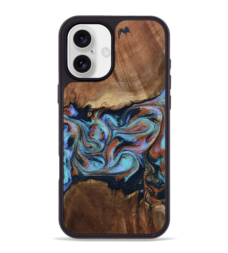 iPhone 16 Plus Wood Phone Case - Atlas (Teal & Gold, 799656)
