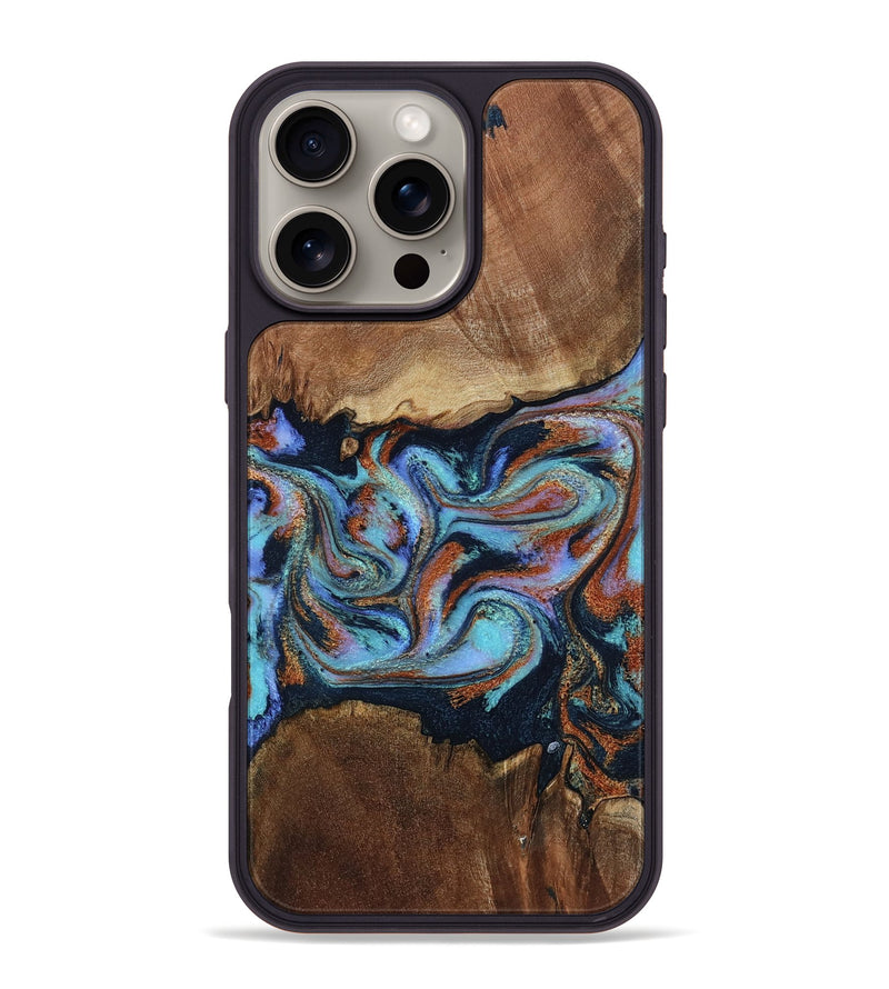 iPhone 16 Pro Max Wood Phone Case - Atlas (Teal & Gold, 799656)