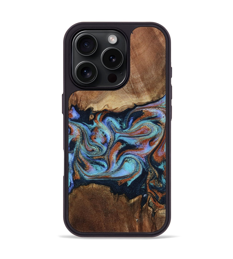 iPhone 16 Pro Wood Phone Case - Atlas (Teal & Gold, 799656)