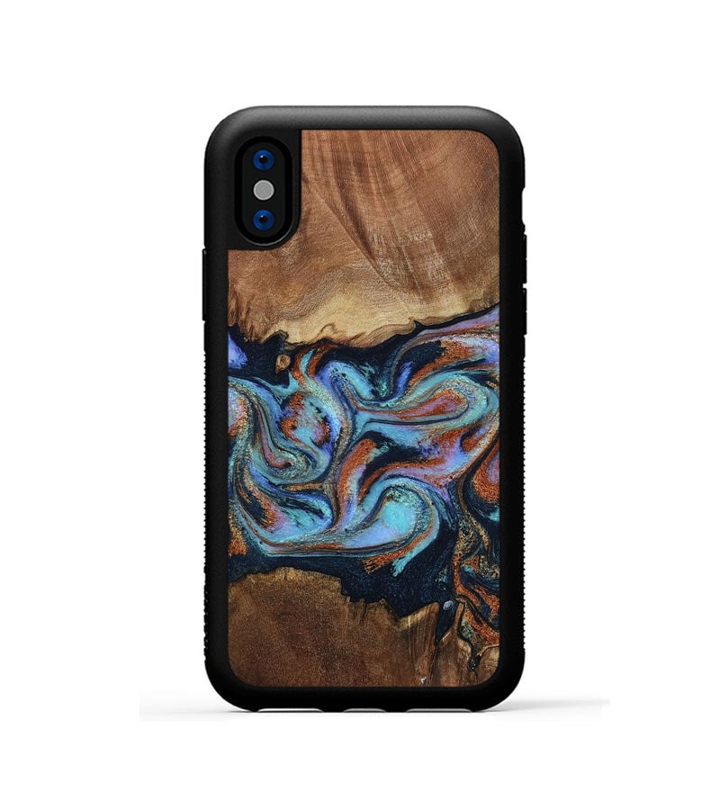 iPhone Xs Wood Phone Case - Atlas (Teal & Gold, 799656)