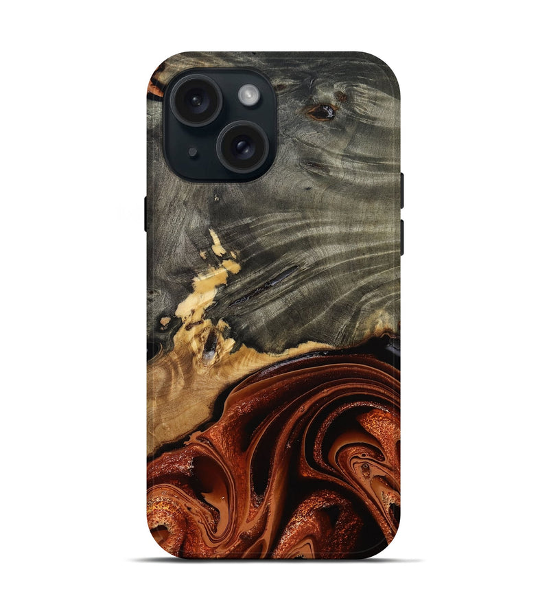 iPhone 15 Wood Live Edge Phone Case - Issac (Red, 799657)