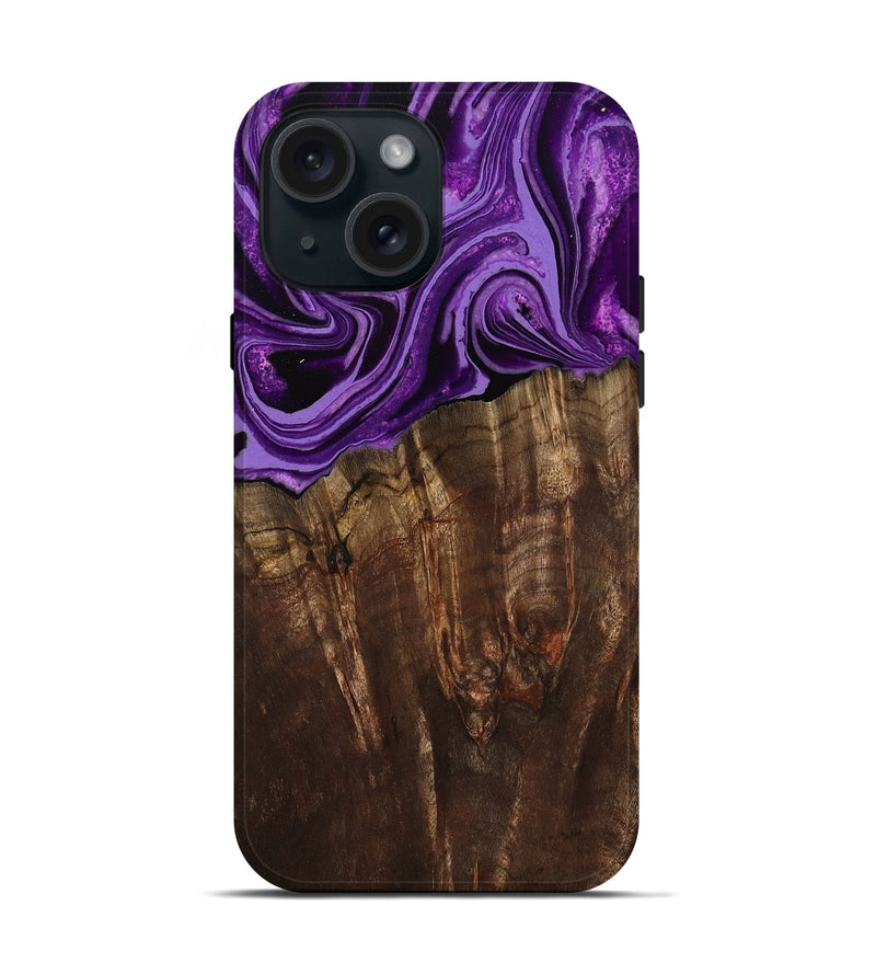 iPhone 15 Wood Live Edge Phone Case - Hellen (Purple, 799688)