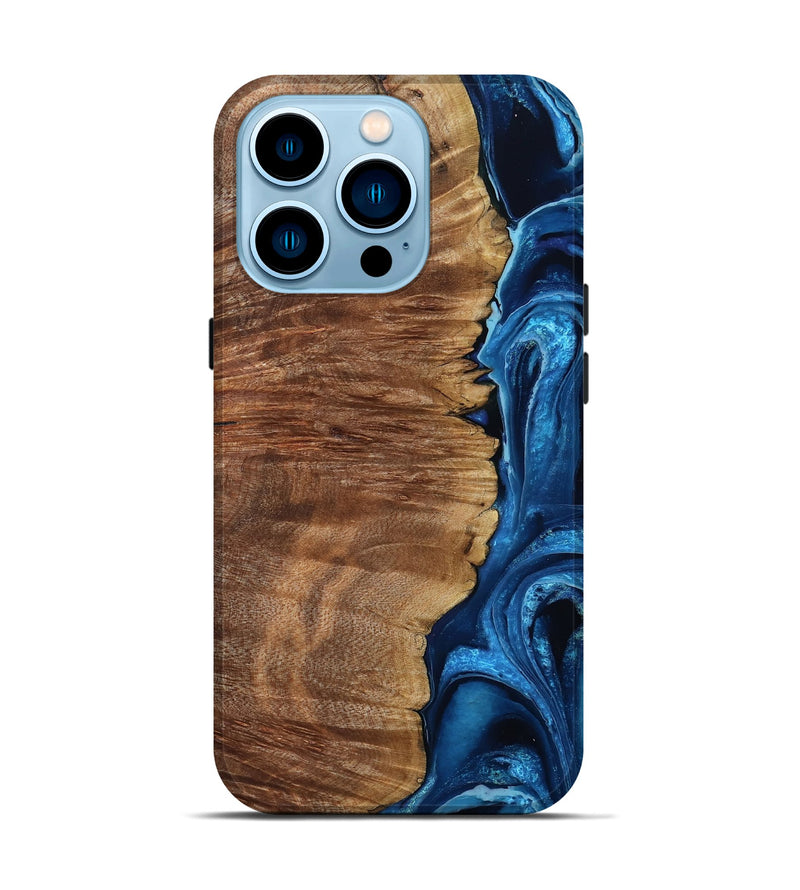 iPhone 14 Pro Wood Live Edge Phone Case - Alfreda (Blue, 799699)