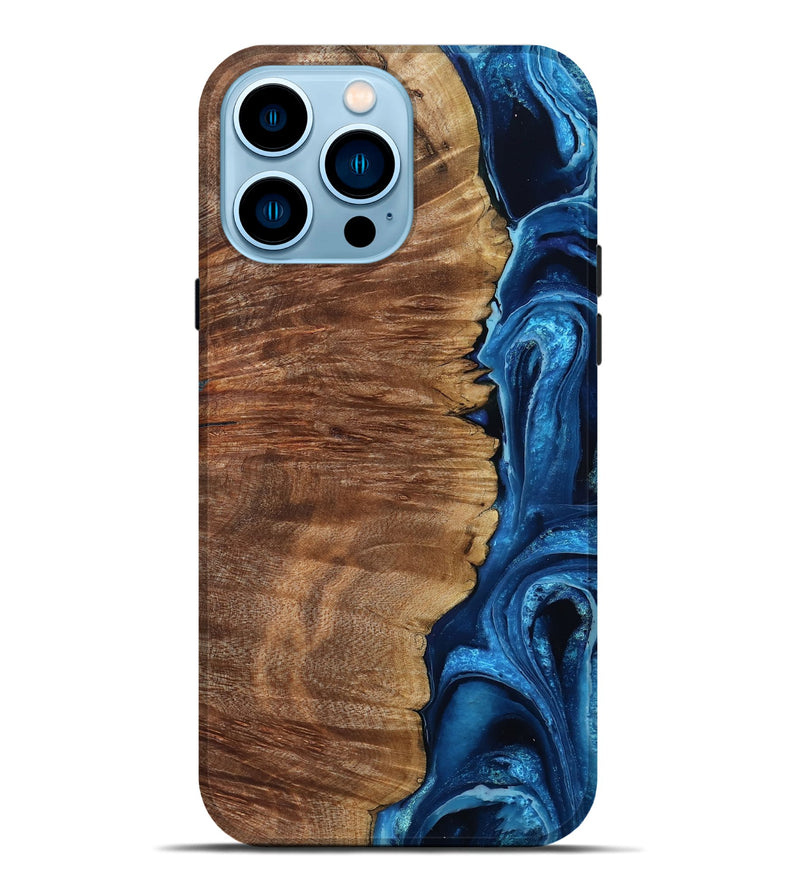 iPhone 14 Pro Max Wood Live Edge Phone Case - Alfreda (Blue, 799699)