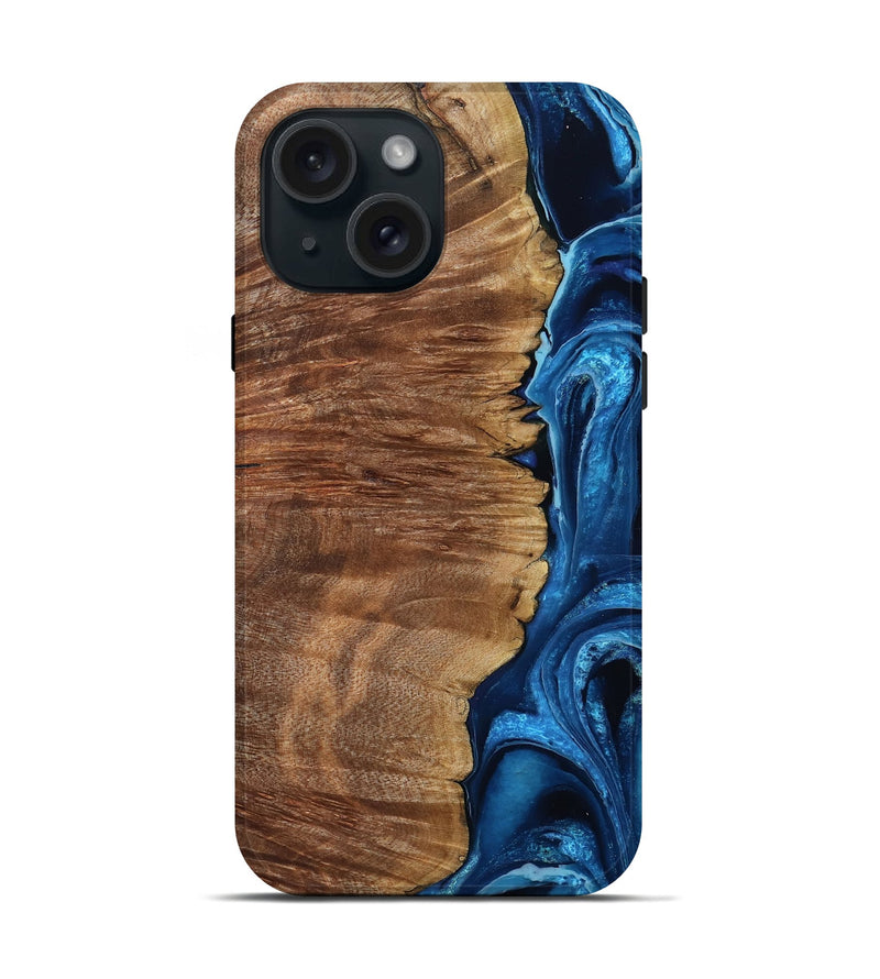 iPhone 15 Wood Live Edge Phone Case - Alfreda (Blue, 799699)