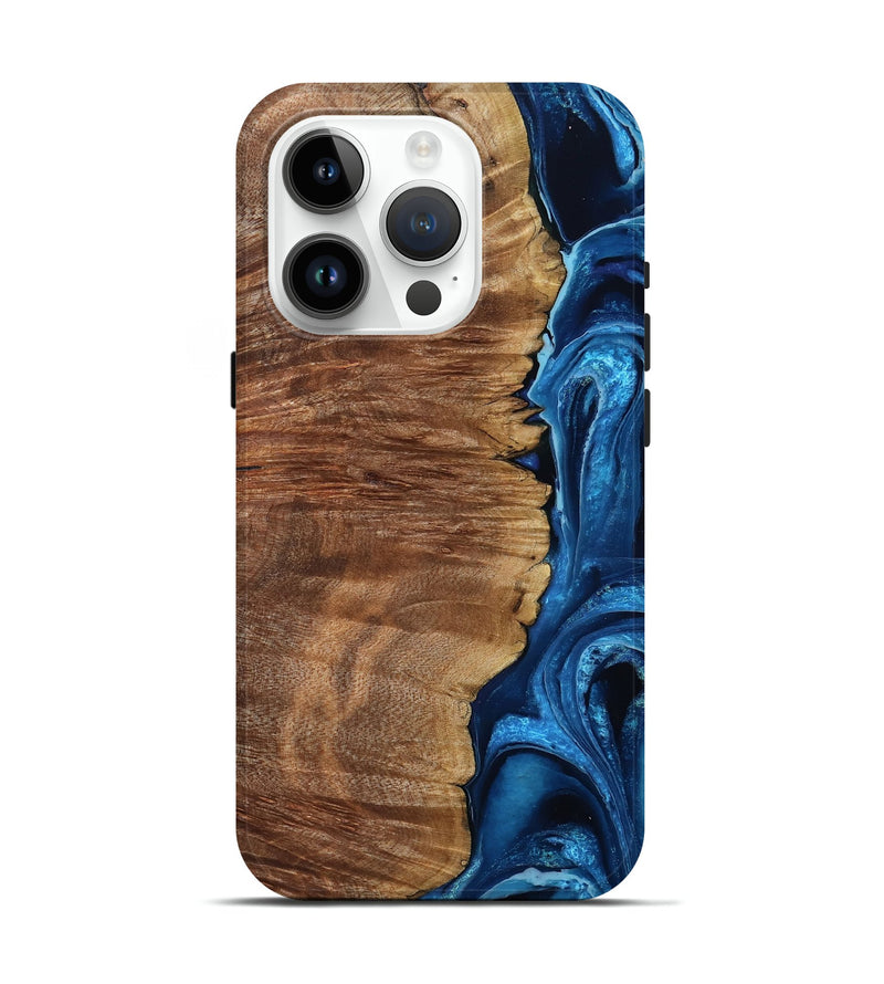 iPhone 15 Pro Wood Live Edge Phone Case - Alfreda (Blue, 799699)