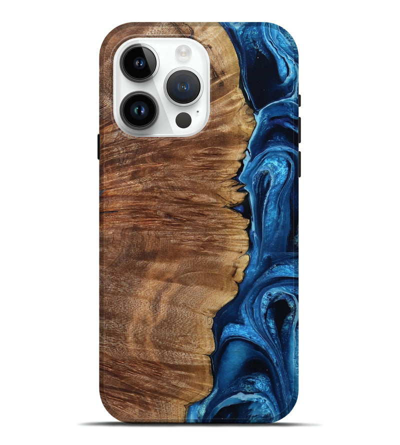 iPhone 15 Pro Max Wood Live Edge Phone Case - Alfreda (Blue, 799699)