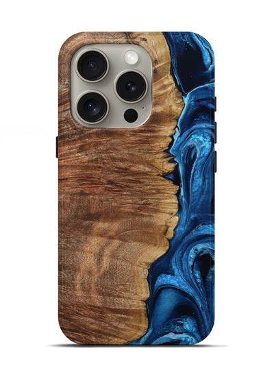 iPhone 16 Pro Wood Live Edge Phone Case - Alfreda (Blue, 799699)