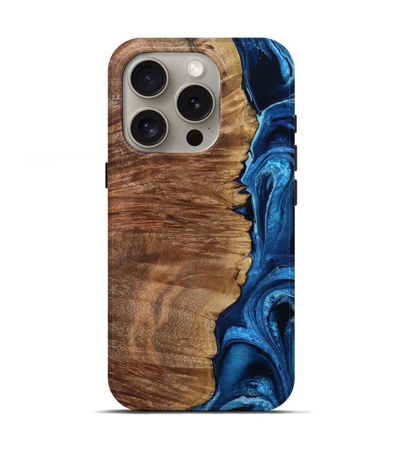 iPhone 16 Pro Wood Live Edge Phone Case - Alfreda (Blue, 799699)