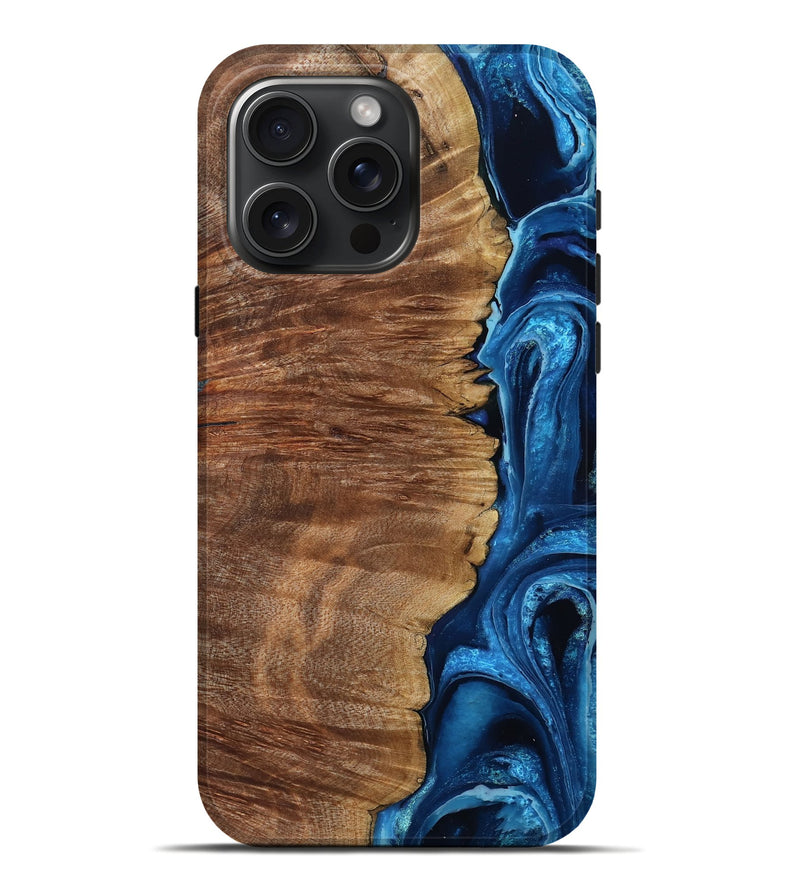 iPhone 16 Pro Max Wood Live Edge Phone Case - Alfreda (Blue, 799699)
