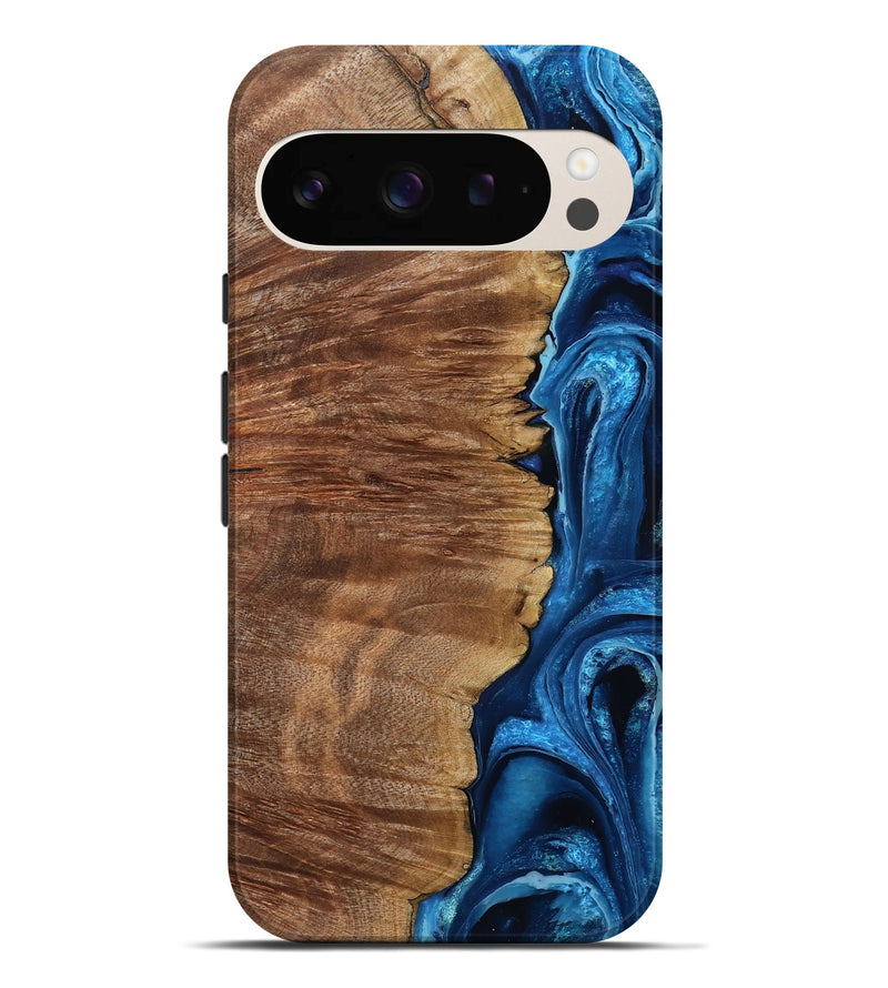 Pixel 9 Pro XL Wood Live Edge Phone Case - Alfreda (Blue, 799699)
