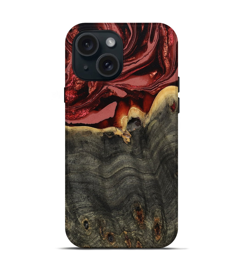 iPhone 15 Wood Live Edge Phone Case - Darleen (Red, 799706)