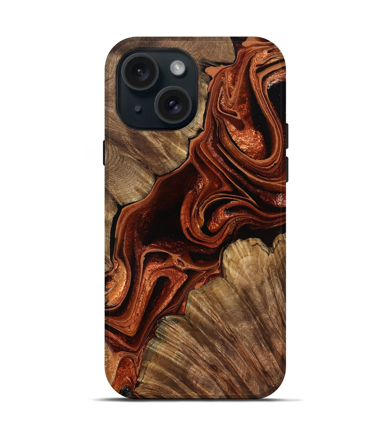 iPhone 15 Wood Live Edge Phone Case - Melisa (Red, 799707)