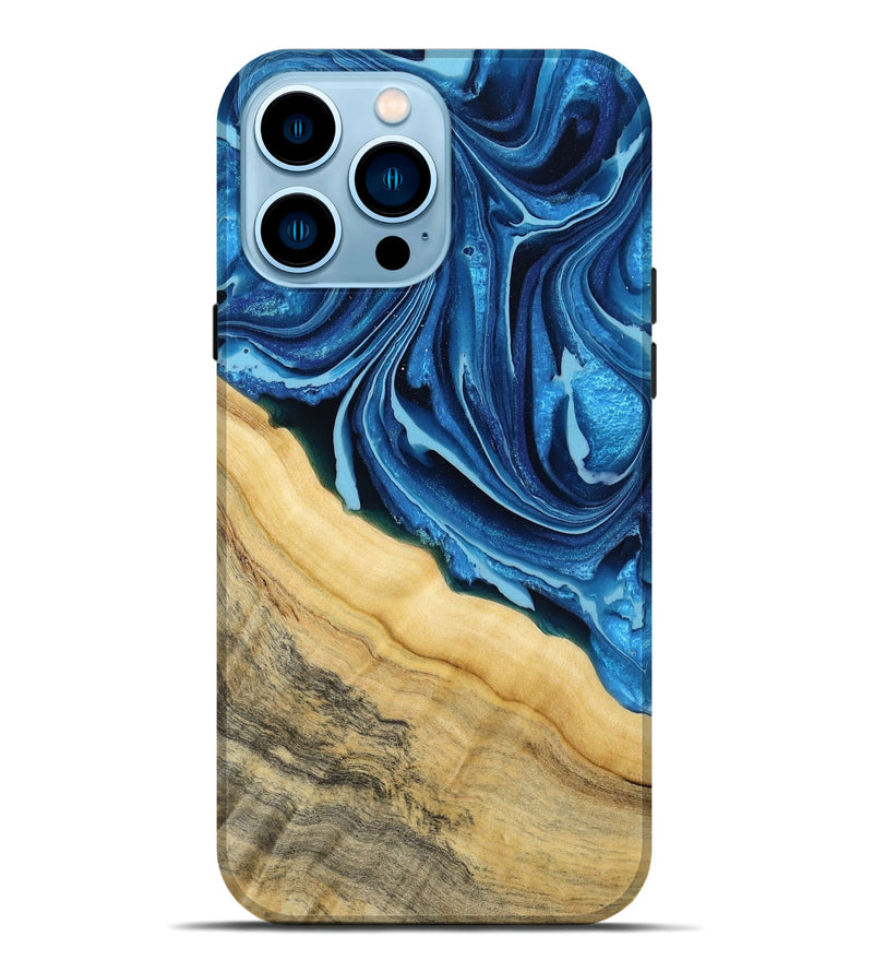 iPhone 14 Pro Max Wood Live Edge Phone Case - Allison (Blue, 799708)