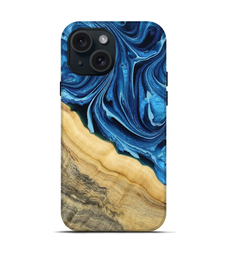 iPhone 15 Wood Live Edge Phone Case - Allison (Blue, 799708)