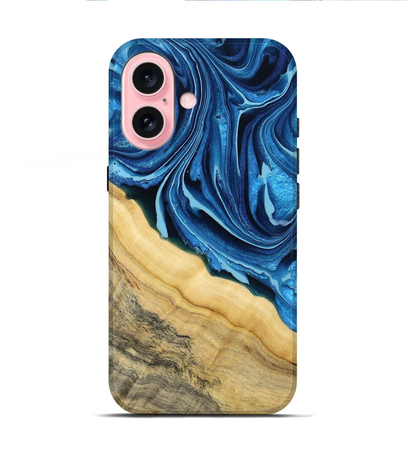 iPhone 16 Wood Live Edge Phone Case - Allison (Blue, 799708)
