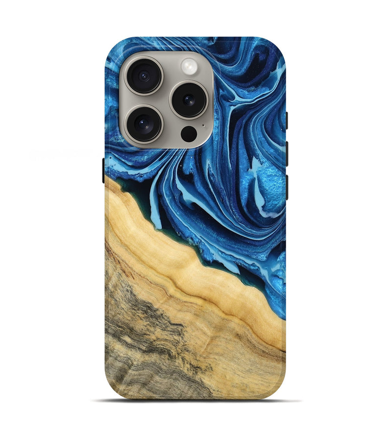 iPhone 16 Pro Wood Live Edge Phone Case - Allison (Blue, 799708)
