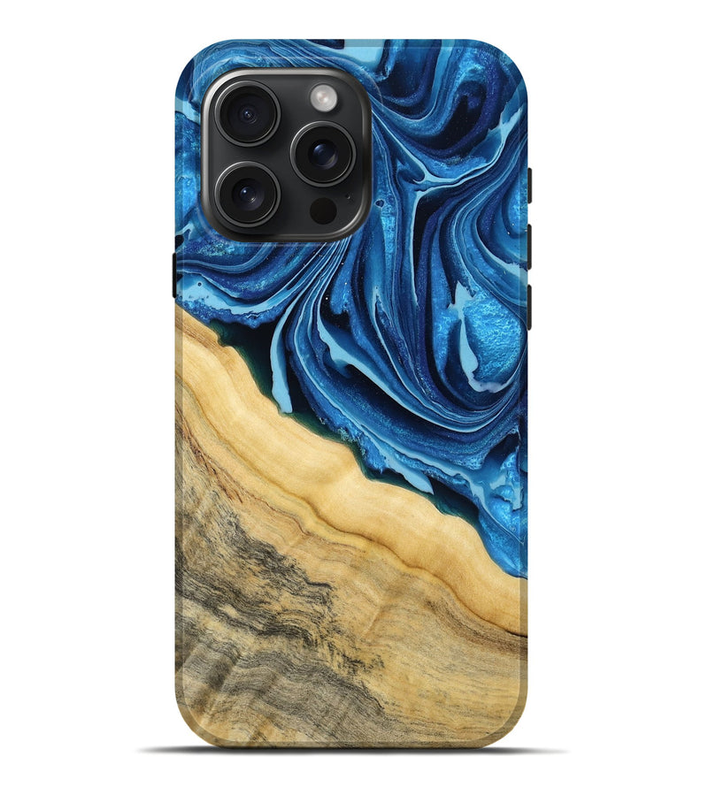 iPhone 16 Pro Max Wood Live Edge Phone Case - Allison (Blue, 799708)