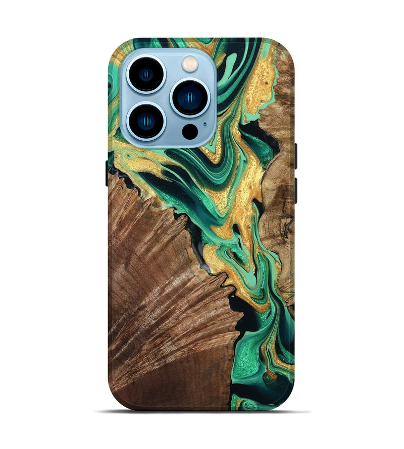 iPhone 14 Pro Wood Live Edge Phone Case - Dayana (Green, 799709)