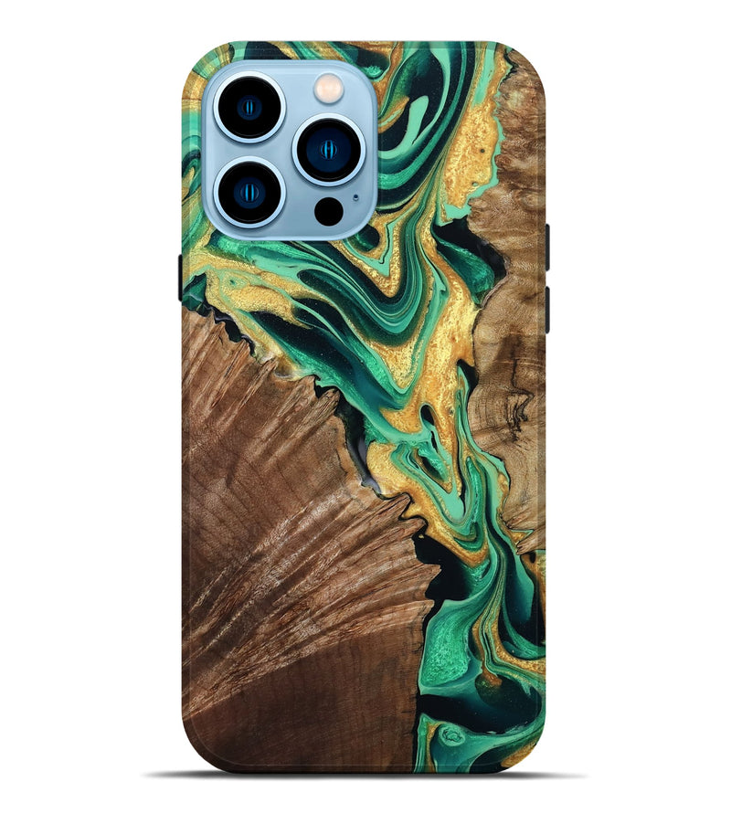 iPhone 14 Pro Max Wood Live Edge Phone Case - Dayana (Green, 799709)