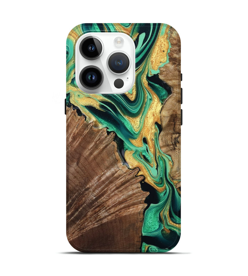 iPhone 15 Pro Wood Live Edge Phone Case - Dayana (Green, 799709)