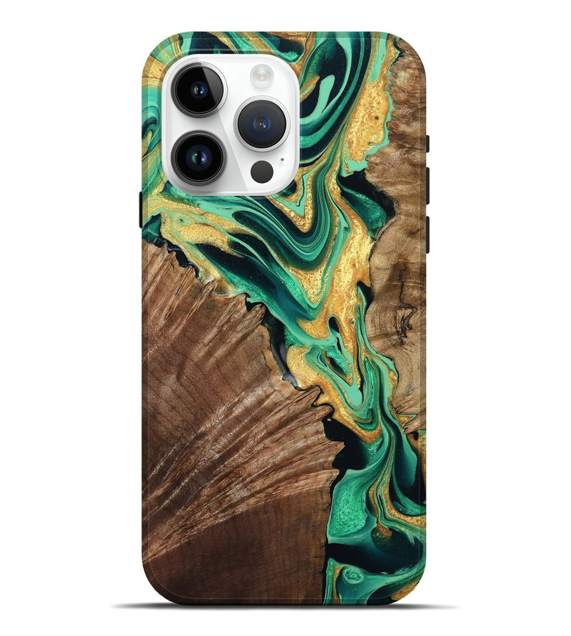 iPhone 15 Pro Max Wood Live Edge Phone Case - Dayana (Green, 799709)