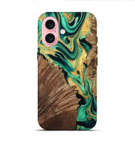 iPhone 16 Wood Live Edge Phone Case - Dayana (Green, 799709)