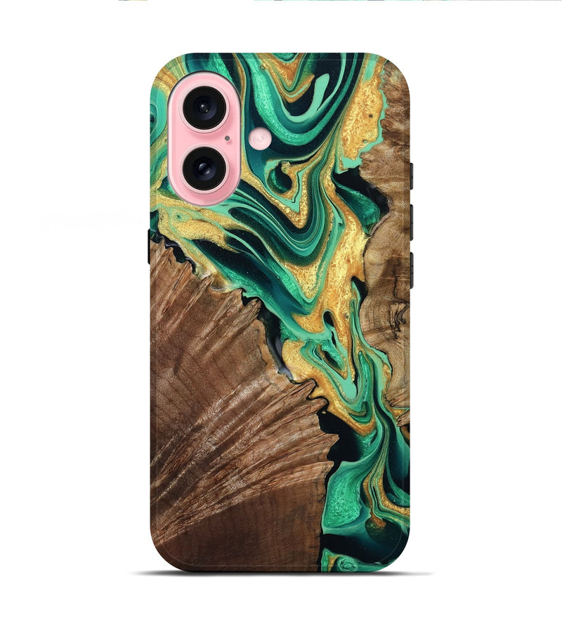 iPhone 16 Wood Live Edge Phone Case - Dayana (Green, 799709)