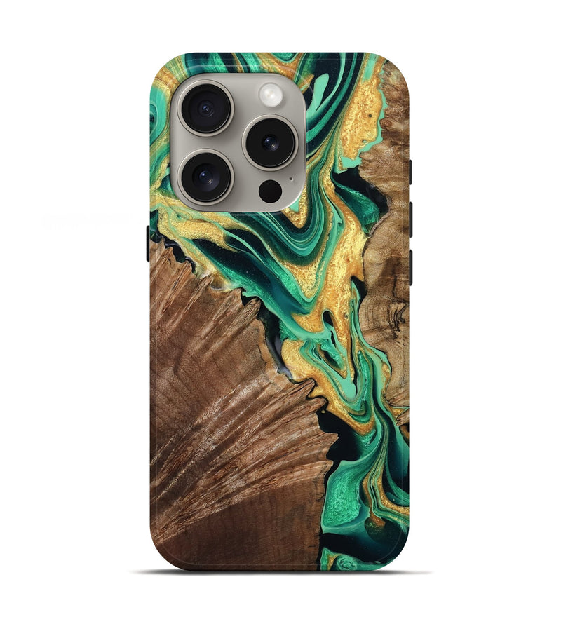 iPhone 16 Pro Wood Live Edge Phone Case - Dayana (Green, 799709)