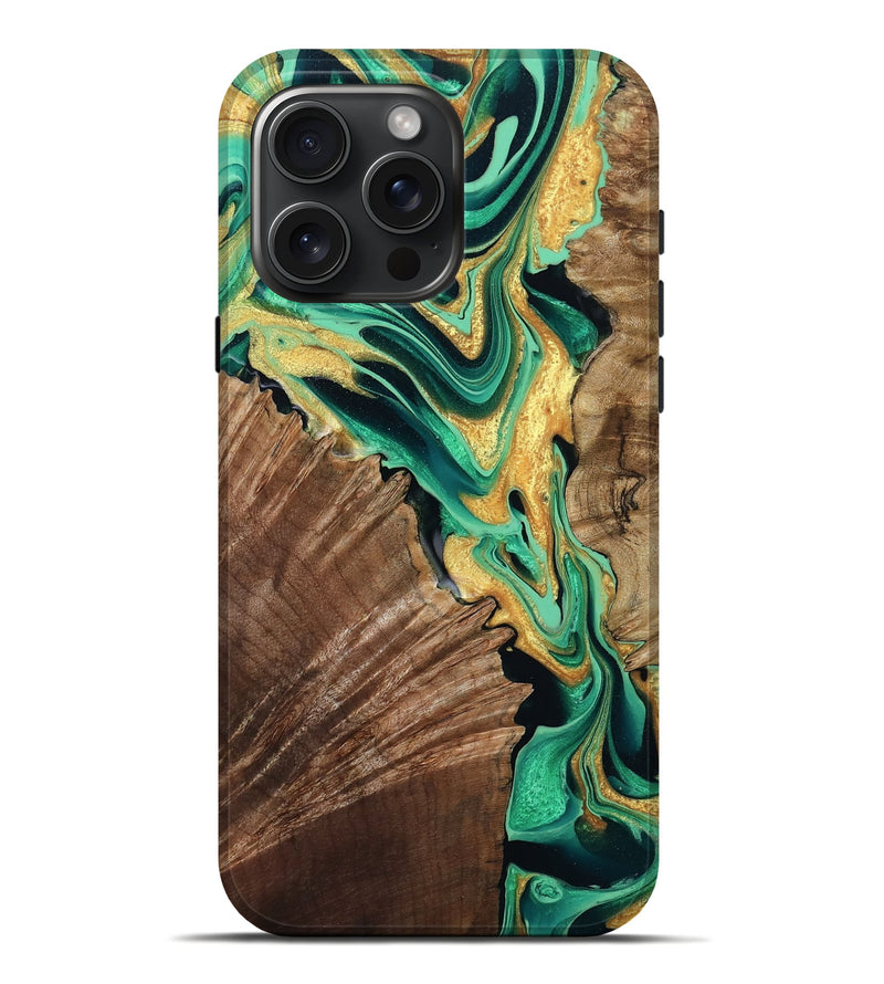 iPhone 16 Pro Max Wood Live Edge Phone Case - Dayana (Green, 799709)