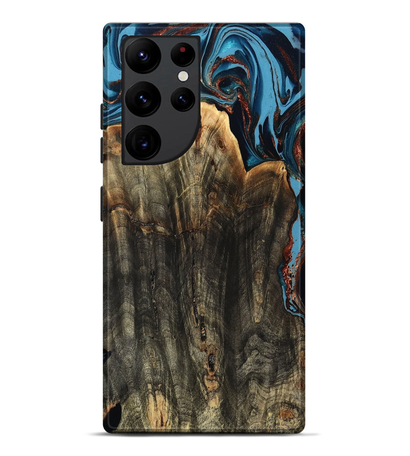 Galaxy S22 Ultra Wood Live Edge Phone Case - Jasmin (Teal & Gold, 799710)