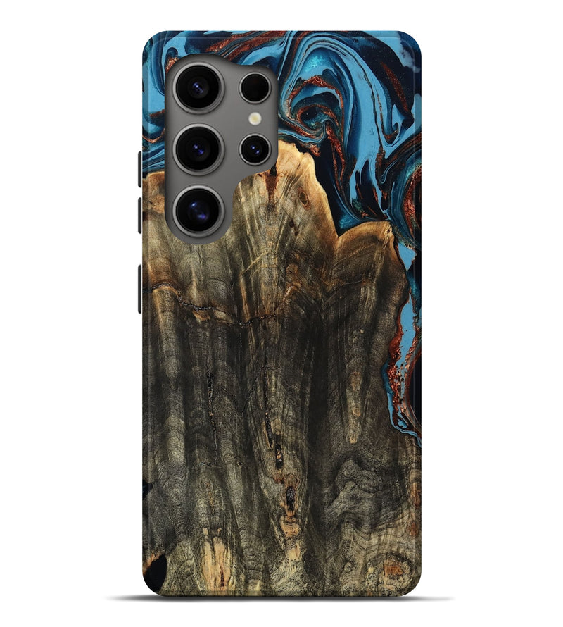 Galaxy S25 Ultra Wood Live Edge Phone Case - Jasmin (Teal & Gold, 799710)