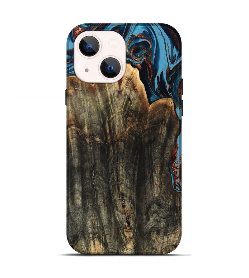 iPhone 13 Wood Live Edge Phone Case - Jasmin (Teal & Gold, 799710)