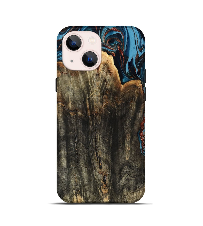 iPhone 13 mini Wood Live Edge Phone Case - Jasmin (Teal & Gold, 799710)