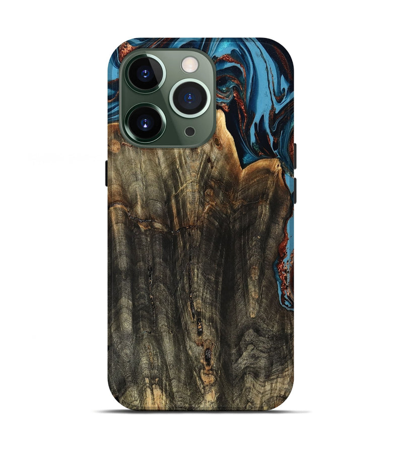 iPhone 13 Pro Wood Live Edge Phone Case - Jasmin (Teal & Gold, 799710)