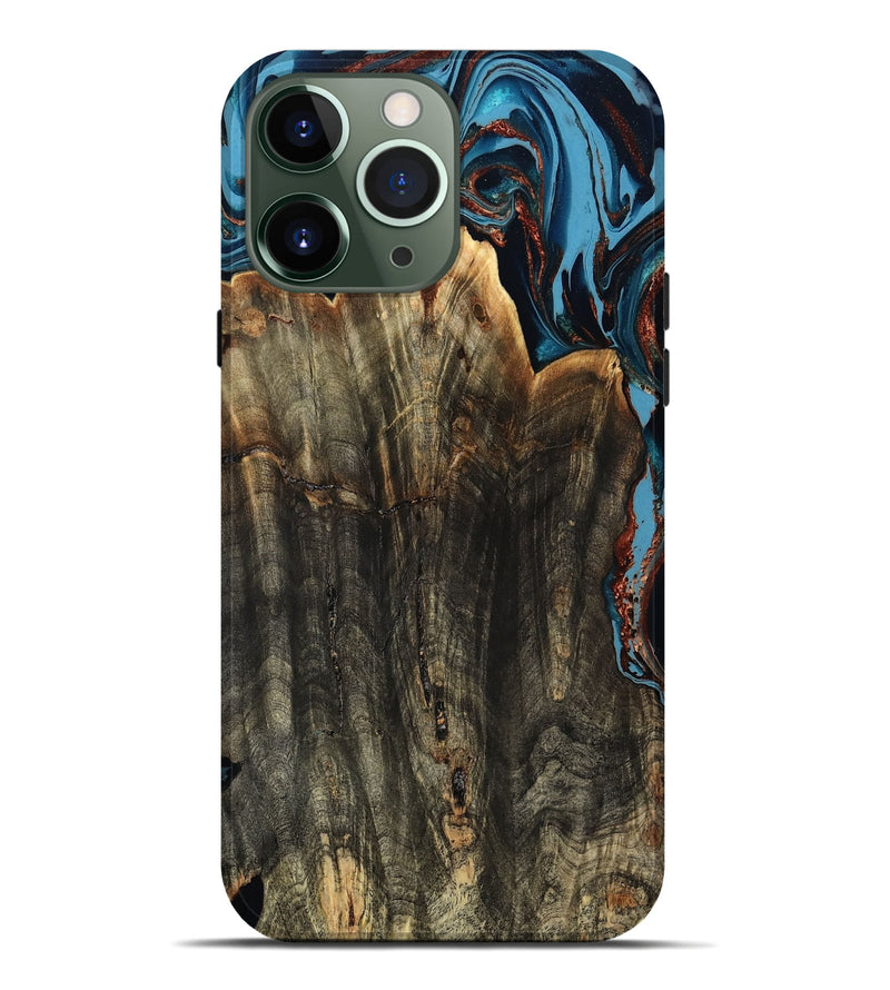 iPhone 13 Pro Max Wood Live Edge Phone Case - Jasmin (Teal & Gold, 799710)