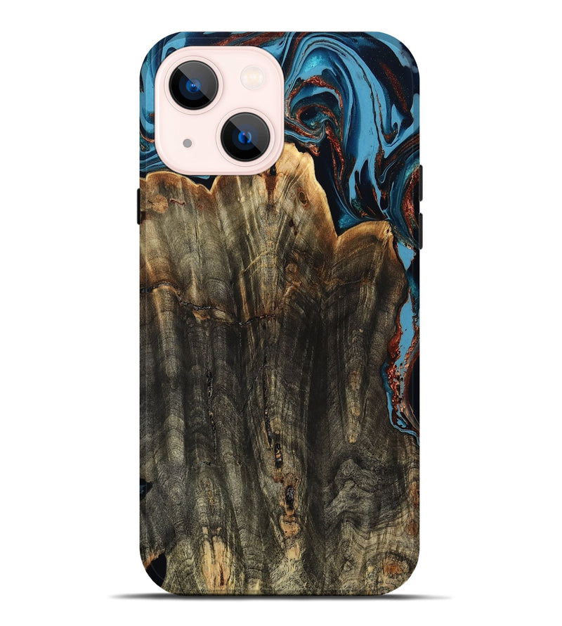 iPhone 14 Plus Wood Live Edge Phone Case - Jasmin (Teal & Gold, 799710)