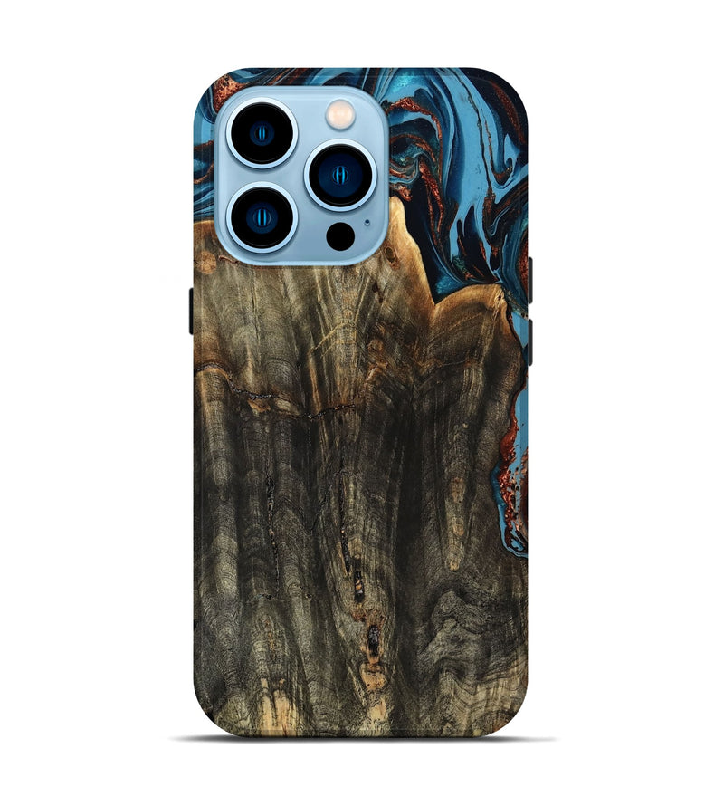 iPhone 14 Pro Wood Live Edge Phone Case - Jasmin (Teal & Gold, 799710)