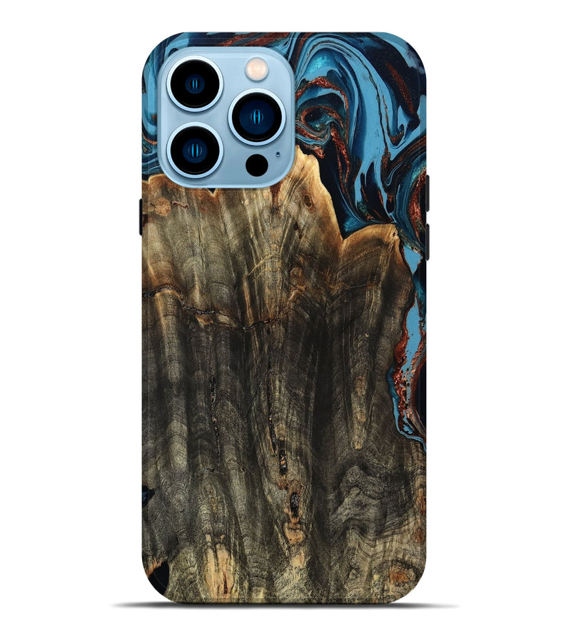 iPhone 14 Pro Max Wood Live Edge Phone Case - Jasmin (Teal & Gold, 799710)