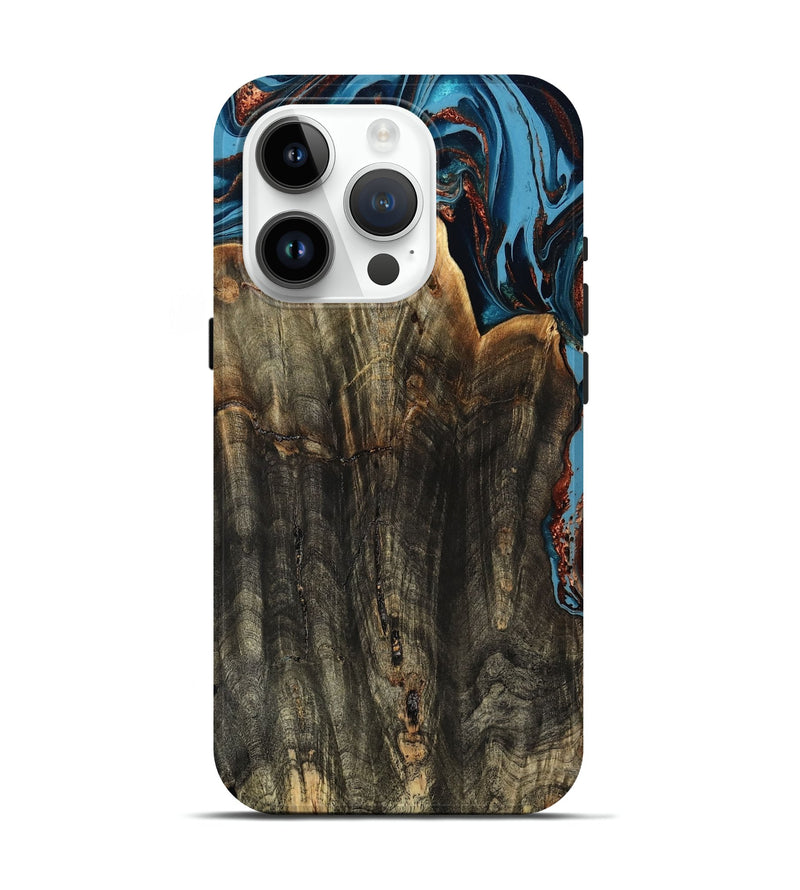 iPhone 15 Pro Wood Live Edge Phone Case - Jasmin (Teal & Gold, 799710)